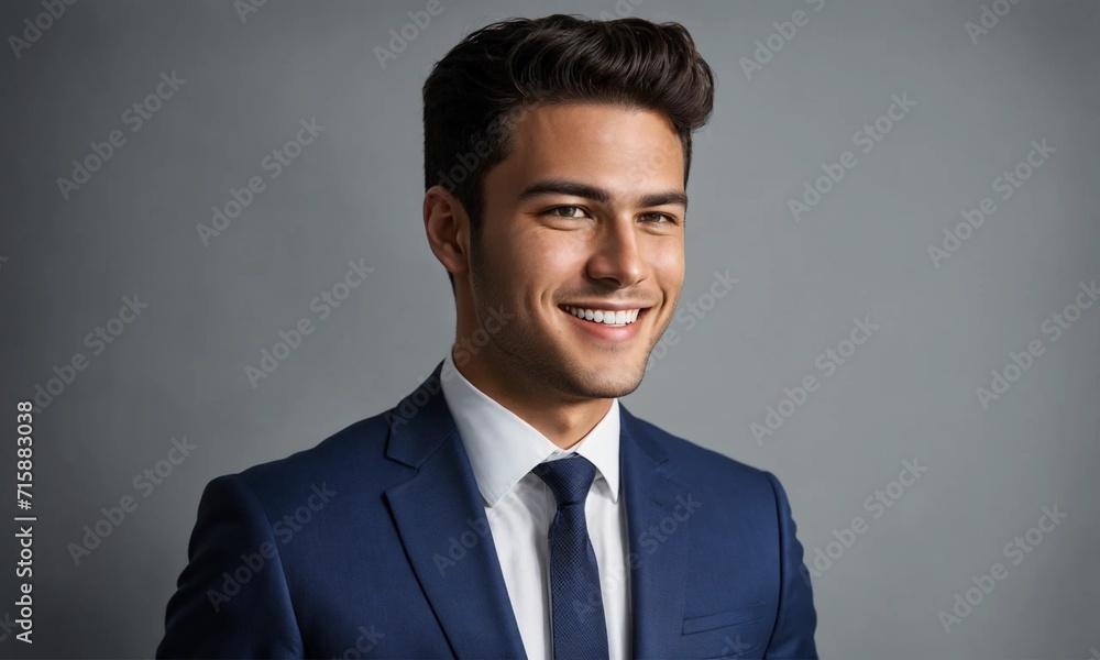 Happy young business man posing isolated over grey wall background Happy young business man posing isolated over grey wall background