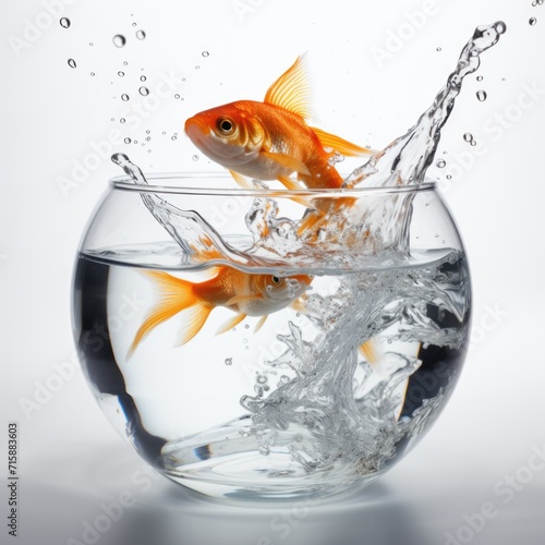 Strong goldfishes jumping out of fishbowl Generative AI