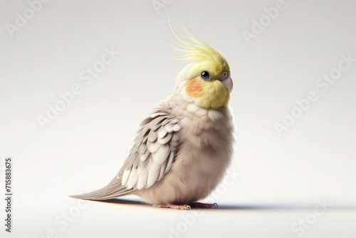 Cockatiel Parrot isolated on solid white background. ai generative