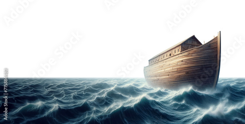 Noah's ark. Isolated transparent background. Stormy ocean. Biblical story. One couple of animals. Salvation. Prophet and prophecy. Listening to god's warnings. Troubled sea.