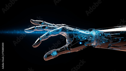 Robot hand, future technologies, artificial intelligence help, dark background