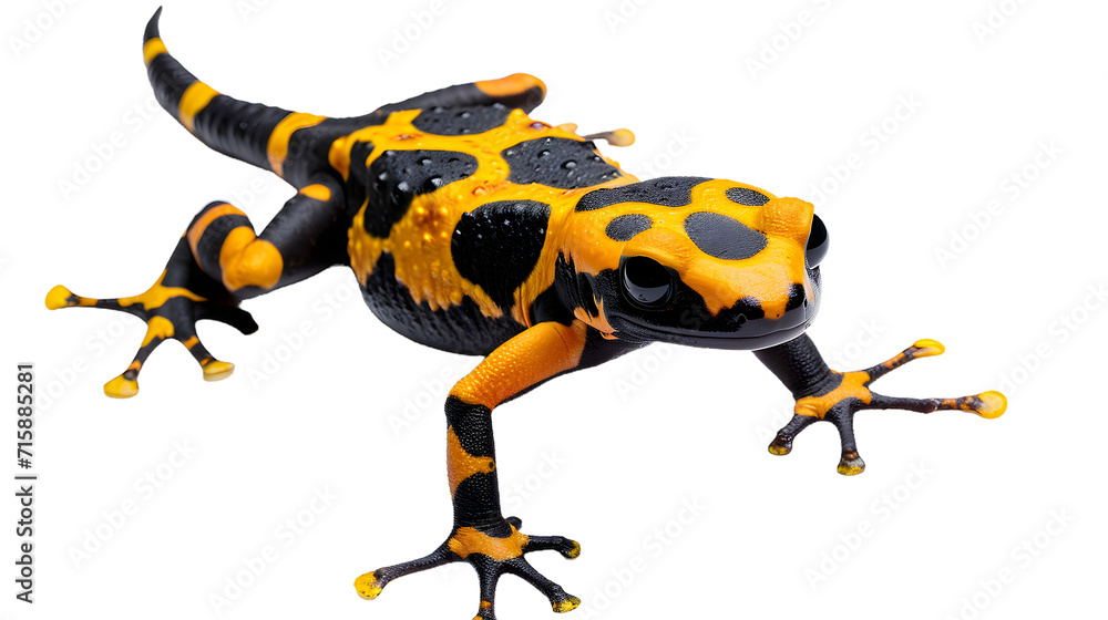 Yellow and Black Frog on White Background, Bright and Contrasting Nature Portrait Yellow and Black Frog on White Background, Bright and Contrasting Nature Portrait