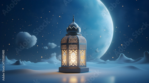 Ramadan Kareem religious background with ramadan lamp silhouette