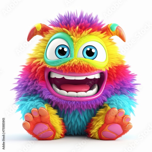 3d Colorful cute furry monster cartoon isolated on white