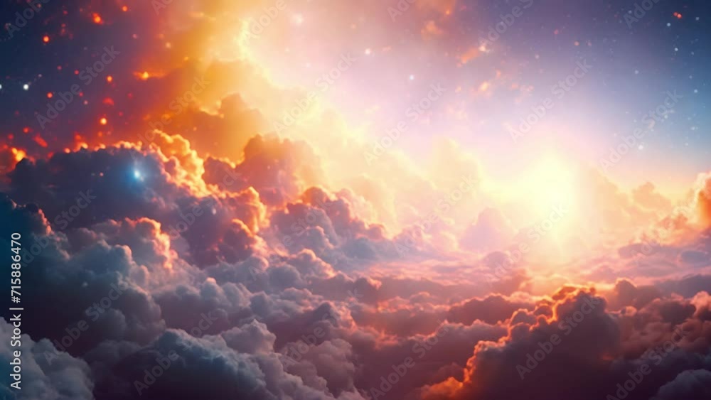 Ethereal background of formations of pink clouds and twinkling stars with copyspace, colored beautiful landscape Magical fantasy sky with sunlight Ethereal background of formations of pink clouds and twinkling stars with copyspace, colored beautiful landscape Magical fantasy sky with sunlight