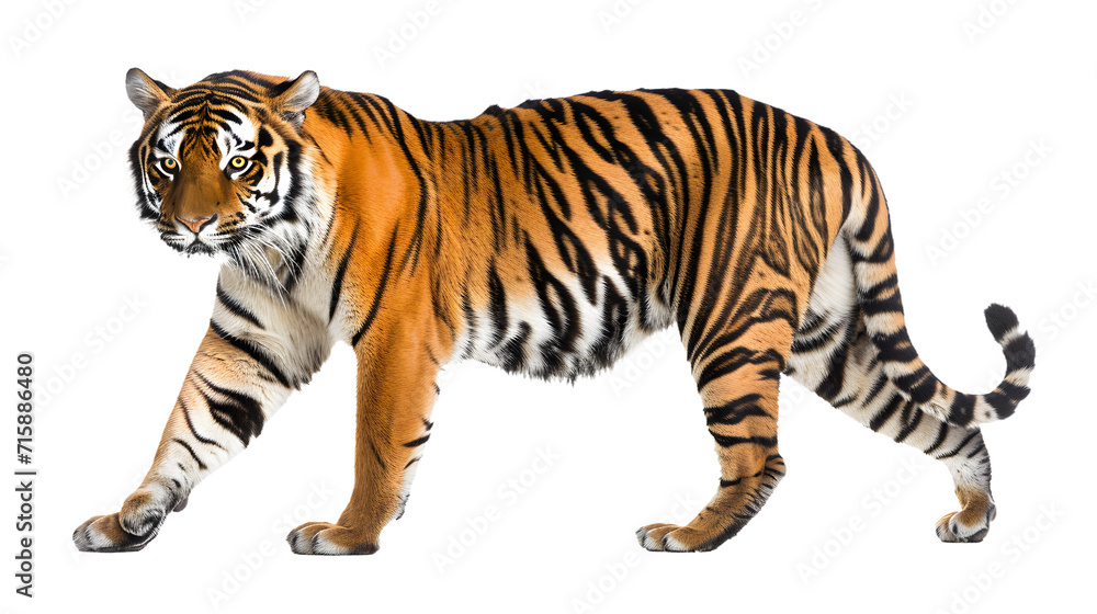 Majestic Tiger Striding Gracefully on a Blank Canvas