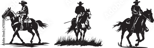 Set of cowboy ride a horse silhouette