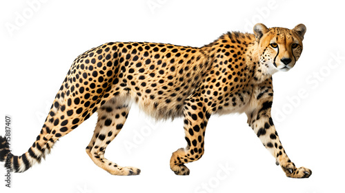 Majestic Cheetah Silhouette Walking Gracefully on White Background