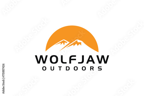 yellow mountain logo design. abstract summit with circle combination template vector illustration.