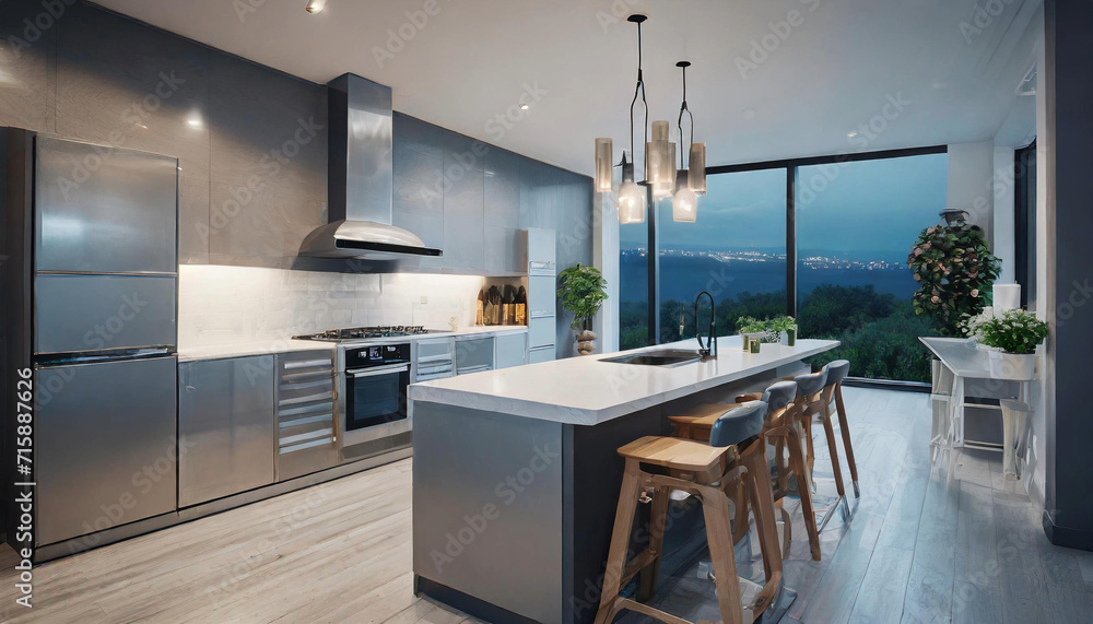 Obraz premium smart home kitchen with voice-activated appliances and automated lighting