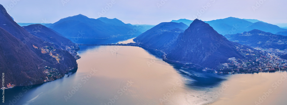 Lake Lugano and Monte San Salvatore panorama, Switzerland