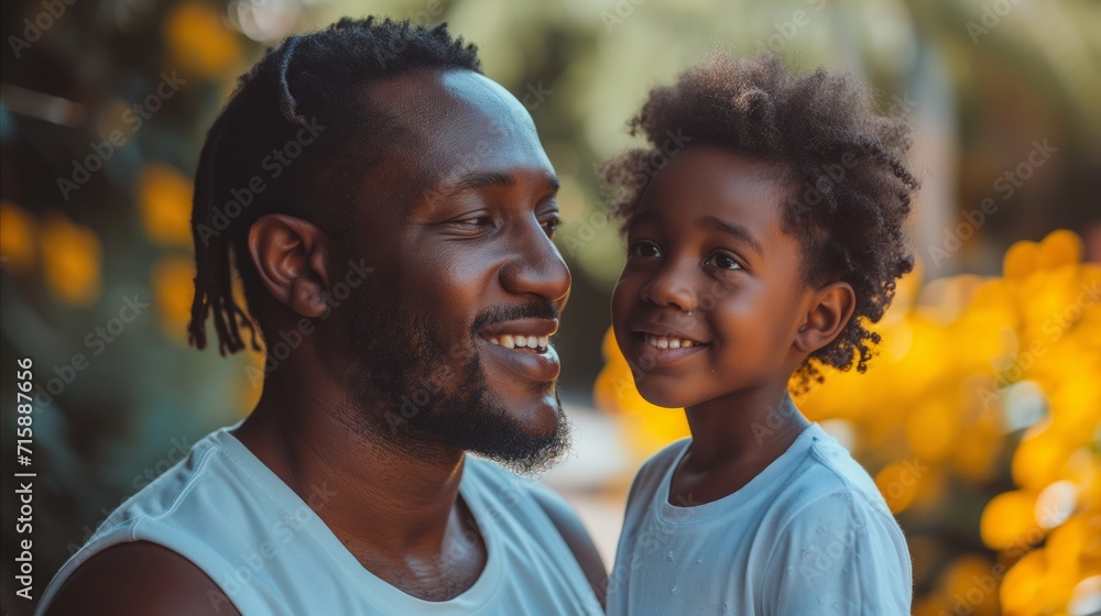 Affectionate father and child sharing a joyful moment outdoors Affectionate father and child sharing a joyful moment outdoors