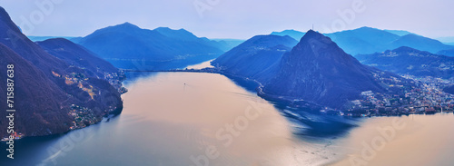 Obraz na płótnie Lake Lugano and Monte San Salvatore panorama, Switzerland w salonie