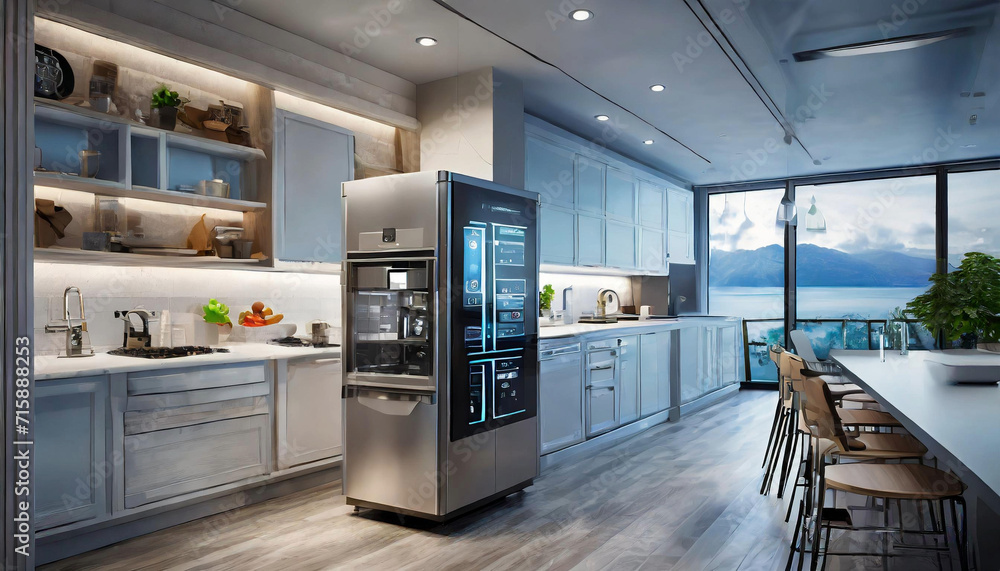 smart kitchen with integrated technology, such as a touchscreen refrigerator and automated appliances smart kitchen with integrated technology, such as a touchscreen refrigerator and automated appliances