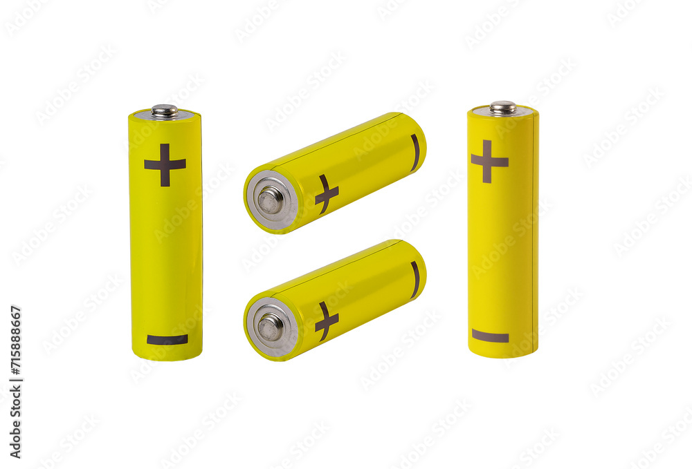 AA batteries composition. Yellow cylinders isolated on white AA batteries composition. Yellow cylinders isolated on white