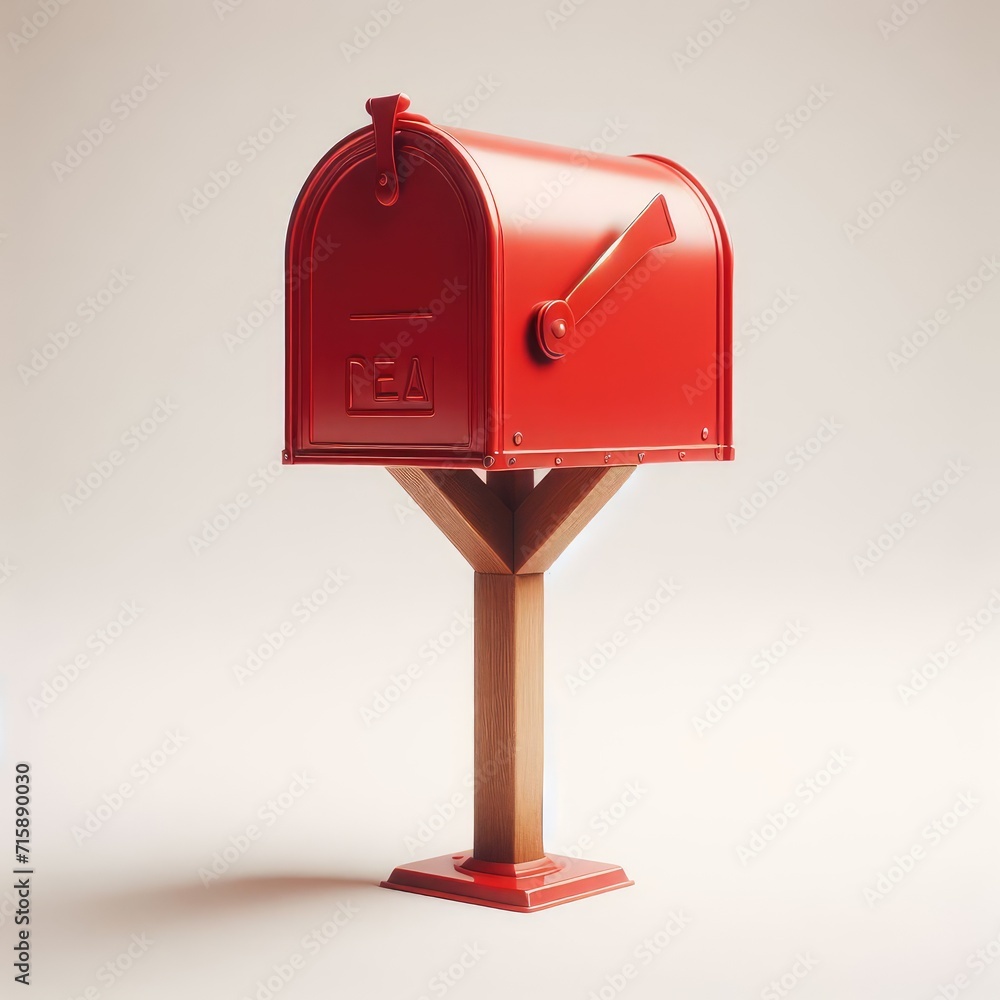 red post box with mail on white