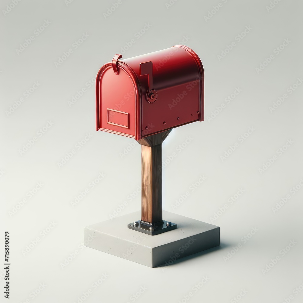 red post box with mail on white
