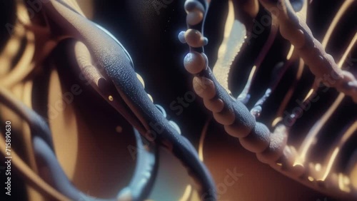 DNA helix structure close-up. Medicine and science background. AI generated loop photo