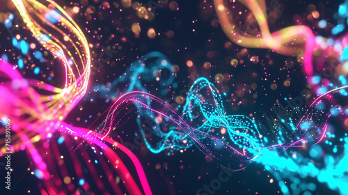 Abstract Motion Background Shining Particles And Neon Colors Light Forms Loop. Creative background