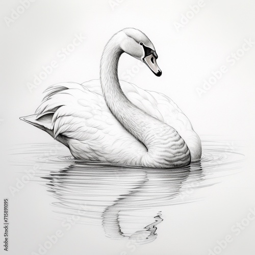 Fototapeta Naklejka Na Ścianę i Meble -  Pencil sketch cute swan drawing image Generative AI