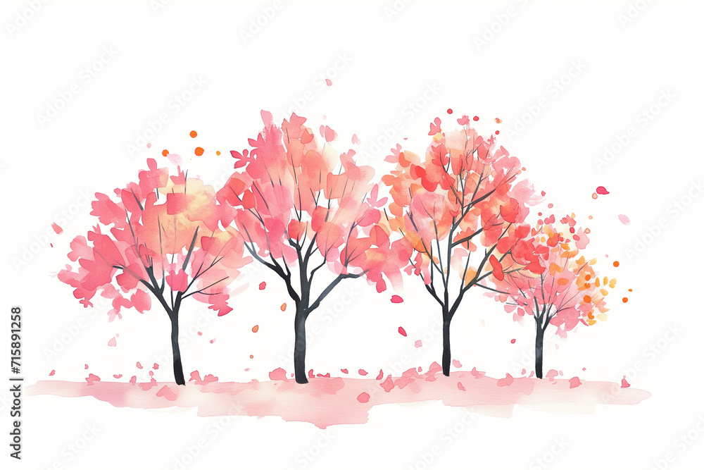 Fototapeta premium 桜の木の水彩イラスト、手書き、満開