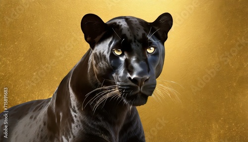 black panther close up on golden background