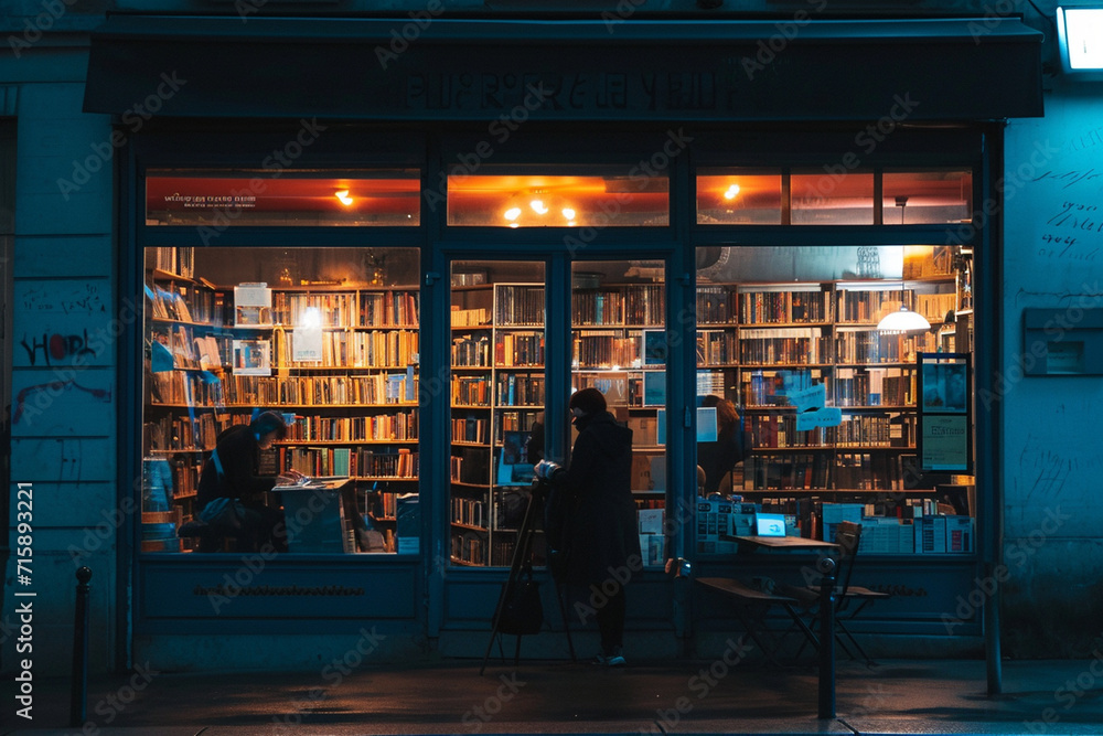 people working on french library in evening