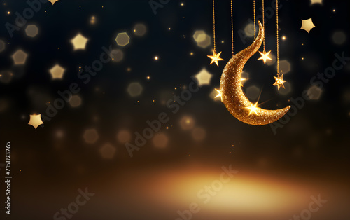 Ramadan Kareem background. Islamic Ramadan invitation template with crescent moon