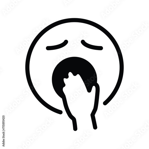 Yawning Face vector icon design. Isolated yellow face with eyes closed and mouth wide open covered by a hand. Sleep,  bored emoji design.