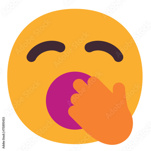 Yawning Face vector icon design. Isolated yellow face with eyes closed and mouth wide open covered by a hand. Sleep,  bored emoji design.