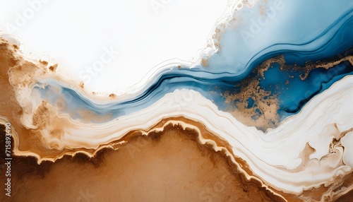 abstract blue and brown background with liquid shapes on whitehalf texture