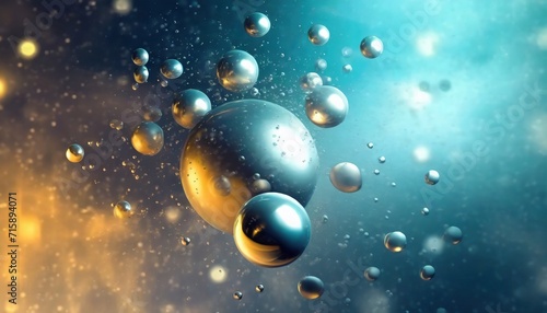 abstract metallic spheres in fluid motion on dreamy background