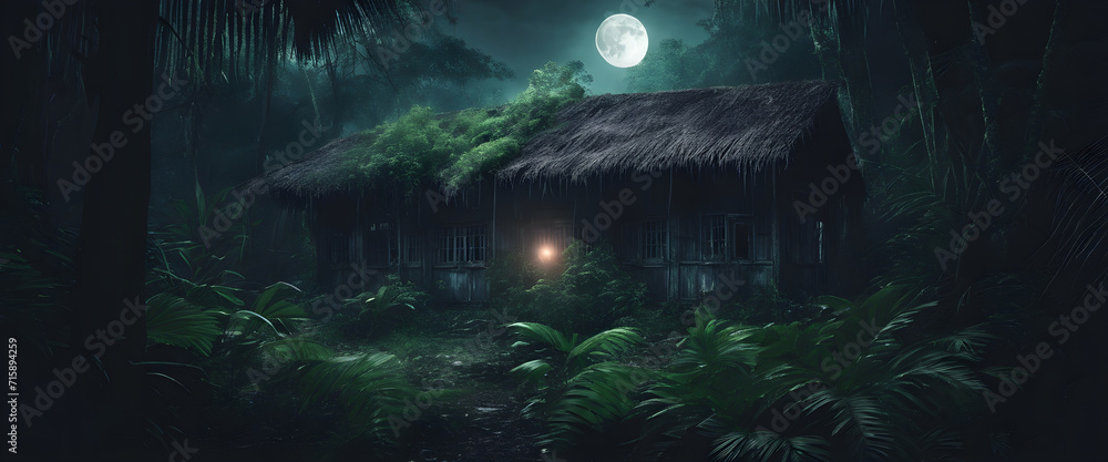 Ancient/Old Abandoned Building in Jungle: Moody Atmosphere with Surrounding Trees.
