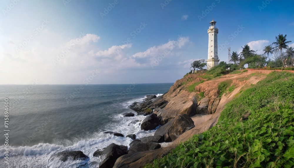lighthouse on the cliff in kovalam beach
