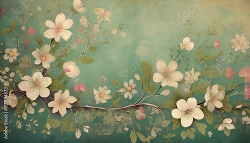 vintage photo wallpaper which depicts branches with flowers with worn elements