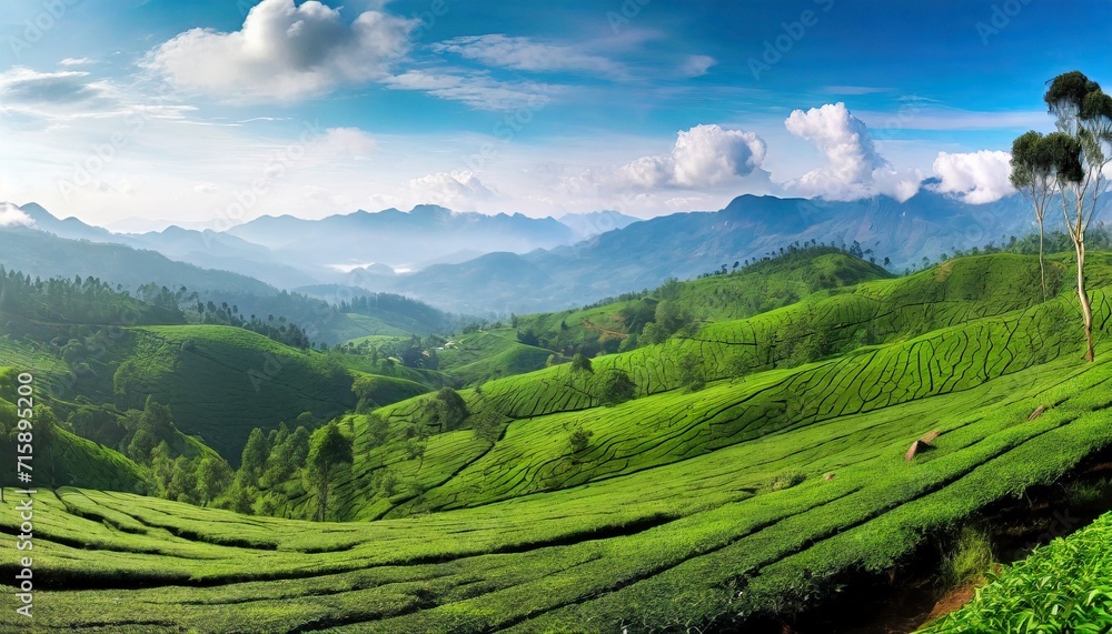tea plantations panorama munnar india
