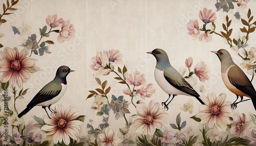 photo wallpaper picture which depicts birds on a textured background photo wallpaper © William