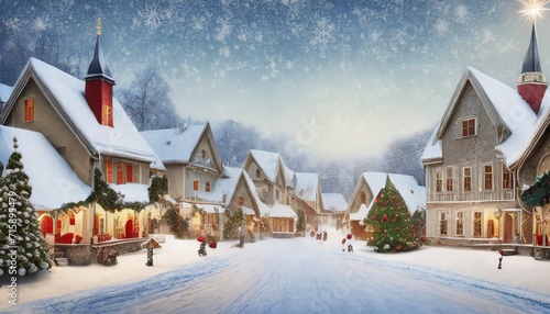 christmas village with snow in vintage style winter village landscape christmas holidays christmas card 3d illustration © William
