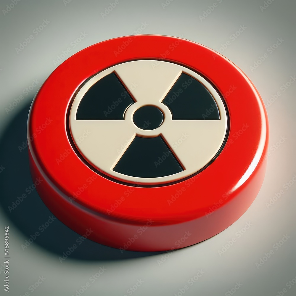 radiation warning sign on red danger button radiation warning sign on red danger button