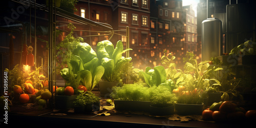 Image of an urban vegetable garden growing vegetables in small spaces. photo