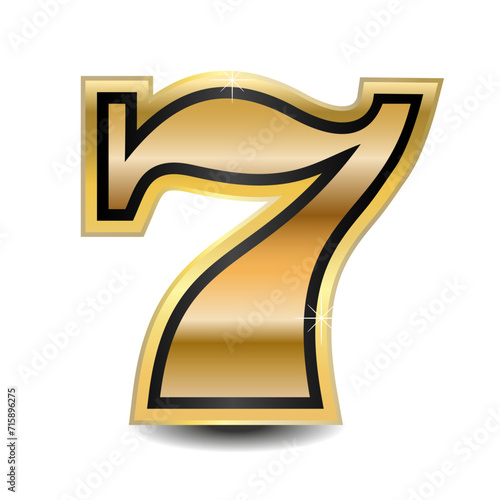 Gold number 7  on white background. Vector illustration.