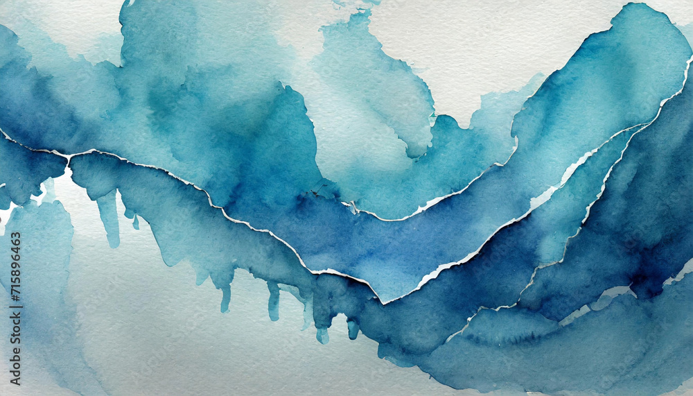Watercolor blue stain, on textured paper background.
