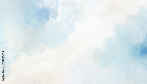 watercolor background in blue and white colors soft pastel color splash and blotches with fringe bleed painting in abstract clouds shapes with paper texture