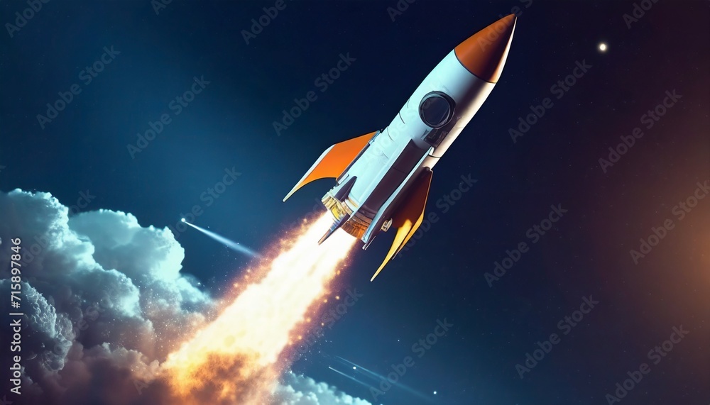 rocket flying with high speed vector art minimalist style wallpaper in 4k