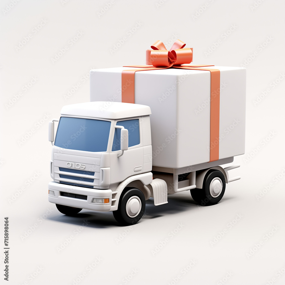 Truck with a gift bow with copy space. Trendy social mockup.Minimal travel and advertise concept.Top view. Truck with a gift bow with copy space. Trendy social mockup.Minimal travel and advertise concept.Top view.