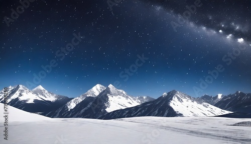 a snowy landscape with mountains and a starry sky in the background bnavy and whiteillustration