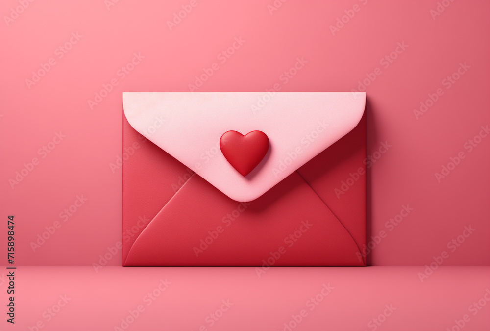 illustration of an envelope with heart and with place for text.Minimal creative valentine concept.top view,flat lay,copy space.Generative AI illustration of an envelope with heart and with place for text.Minimal creative valentine concept.top view,flat lay,copy space.Generative AI