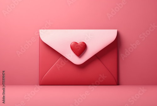 illustration of an envelope with heart and with place for text.Minimal creative valentine concept.top view,flat lay,copy space.Generative AI