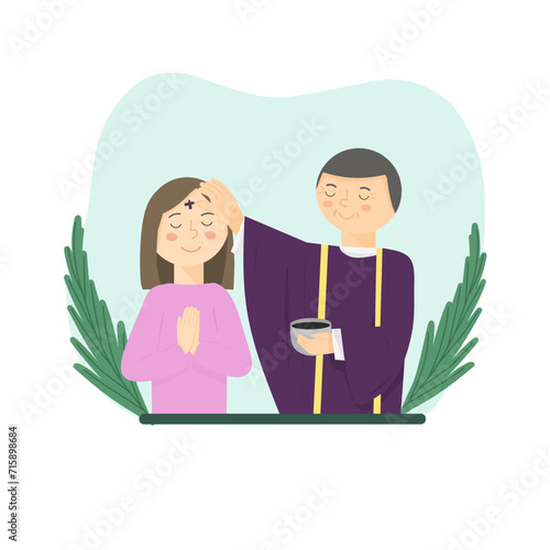 Illustration of ash wednesday,  ash wednesday celebration illustration, ceremony of ash wednesday cartoon 