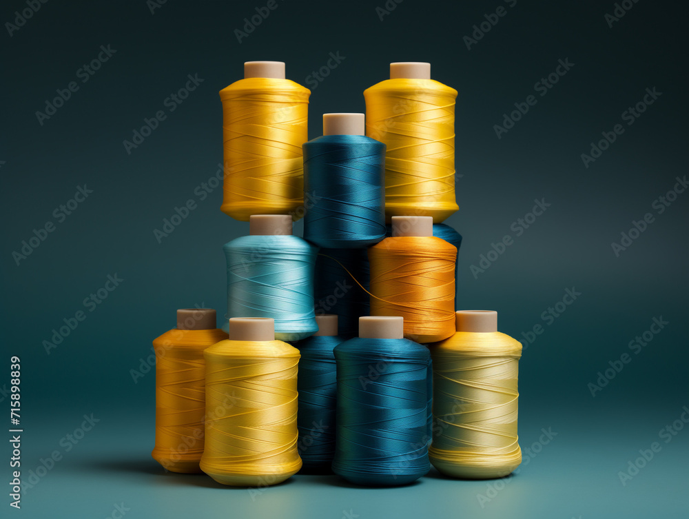 Background with many colorful thread spools.Minimal fashion creative concept.Flat lay,top view..Generative AI
Background with many colorful thread spools.Minimal fashion creative concept.Flat lay,top view..Generative AI